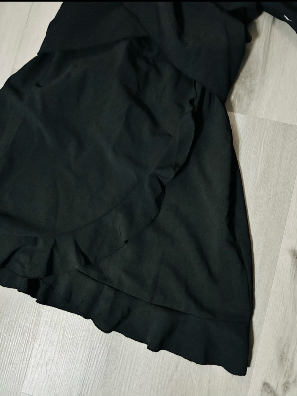 Chic Black Ruffle Wrap Mini Dress - Picture 7 of 12